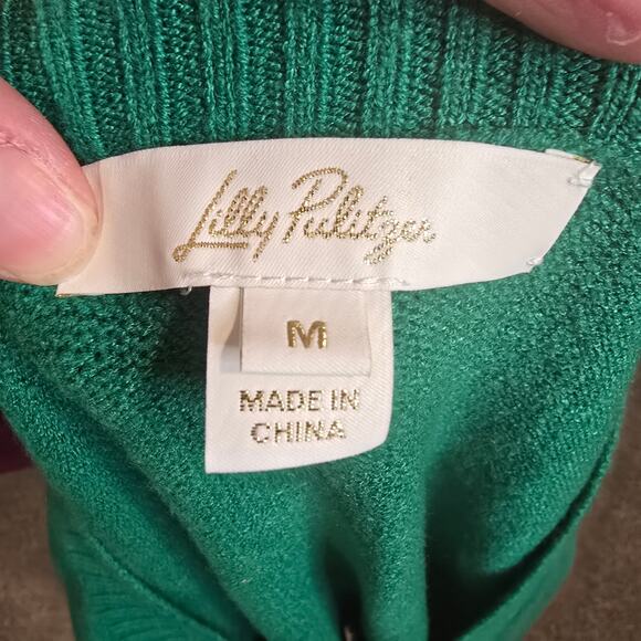 Women's Lilly Pulitzer Green V-Neck Sweater Gold Button Accents | Size Medium - Picture 10 of 12